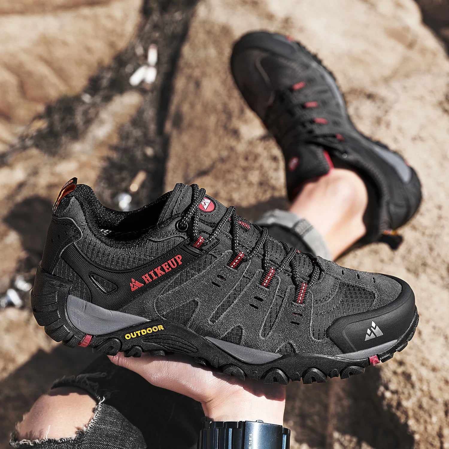 HIKEUP Men's Suede Leather Hiking Shoes – Outdoor Trekking